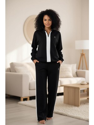 Kadın Yarım Fermuarlı Uzun Kollu Şerit Detaylı Eşofman Takımı C5T2N07