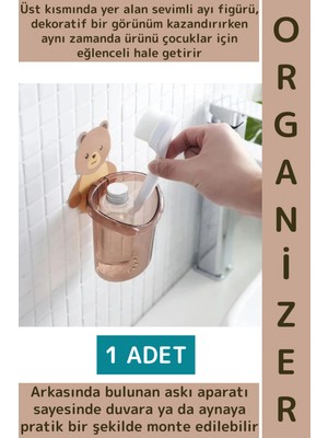 Wintoup Dayanıklı Asılabilir Kolay Montaj Mutfak Banyo Küçük Eşya Çocuk Odası Sevimli Ayı Figürlü Organizer