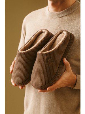 Redtan Kahverengi Erkek Ev Terliği | Ortopedik | Yumuşak Tabanlı | Içi Kürklü Damat Terliği & Çeyizlik