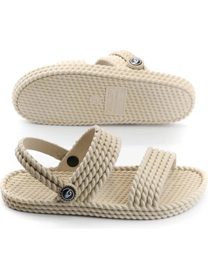 Gezer Kadın Terlik Sandalet Yazlık Ayarlanabilir Kaydırmaz Taban Krem Renk Ekstra Hafif Kullanım