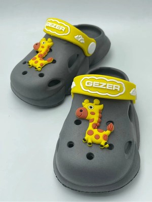 Gezer Kaydırmaz Taban Erkek Çocuk Terlik Zurafa Gri Sarı