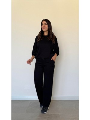 Janes Kadın Uzun Kollu Bisiklet Yaka Viskon Iki Iplik Bluz ve Pantolon Ikili Takım