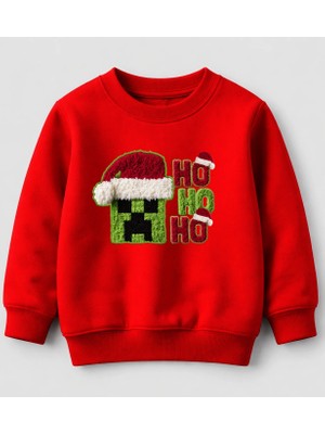 Efendioğlu Design Sweatshirt The Creeper Kafası Ho Ho Ho Yeni Yıl Yılbaşı Pamuklu 3iplik Şardonsuz Çocuk Sweatshirt
