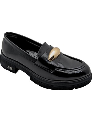 Seraphiel | Kadın Hakiki Deri Topuklu Loafer - Çiğdem Kundura - Seraphiel - Siyah-Rugan - 39