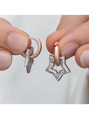 Costurera Gümüş Rose Sallantılı Yıldız Kadın Küpe