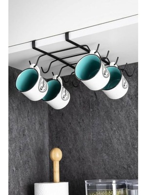 Karteya Dolap Içi Raf Altı 10 Kancalı Fincan Bardak Kupa Askılığı