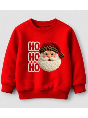 Efendioğlu Design Sweatshirt Noel Baba Hohoho Baskılı Nakış Görseli 3iplik Şardonsuz Pamuklu Çocuk Sweat