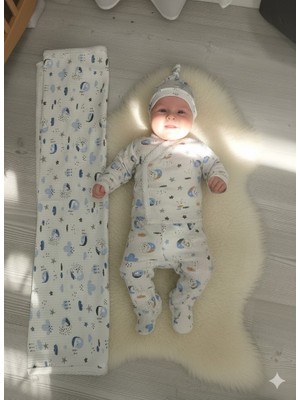 ruhaay Bebek Pamuk Kundak Battaniyeli (85X85) Baskılı Uzun Kollu Mevsimlik Takım