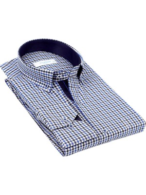 Fitmens Klasik Uzun Kol King Kareli Hediye Kutulu Erkek Gömlek FS-001258 - Saks Mavi