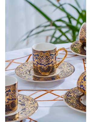 Acar Elodie 24K Altın Detaylı 6 Kişilik Porselen Kahve Fincan Takımı - 100 ml