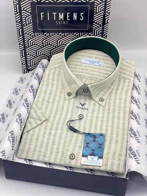 Klasik Kısa Kol Keten Cotton Yaka Düğmeli Hediye Kutulu Erkek Gömlek FS-004152 - Yeşil