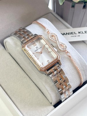 Daniel Klein Çelik Taşlı Dikdörtgen Kadın Kol Saati Garantili 3 Atm Su Geçirmezlik Bileklik Hediyeli DKN23C2