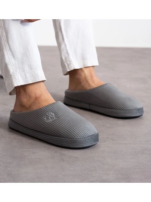 Redtan Gri Erkek Ev Terliği | Ortopedik | Yumuşak Tabanlı | Içi Kürklü Damat Terliği & Çeyizlik