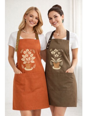 Hulganz Mutfak Önlüğü Seti 2'li Leke Tutmaz Su Itici Kumaş Solmaz Baskı Menekşe Orkide Çiçek Saksı Bitkileri Önlük Botanik Çeyiz Hediye Günlük Kullanım Bulaşık Bahçe Işleri Kafe Atölye Workshop Çalışmaları