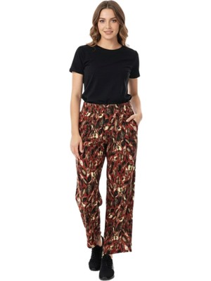 Baglan Kadın Emprime Bol Paçalı Lastikli Bağcıklı Pantolon BGL-ST04626