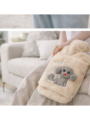 Olivya Peluş Kılıflı Köpek Emojili 2 Lt Kauçuk Sıcak Su Torbası Hafif ve Dayanıklı El Geçmeli