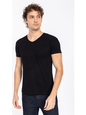 Villager & Son Tshırt V&s 21Y Bambu V Yaka Erkek (M&c) Siyah
