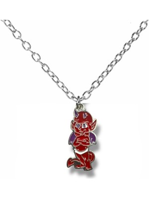 Kırmızı Şeytan Melek Figürlü Unisex Metal Kolye – 60 cm Zincir