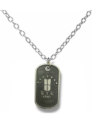 Siyah Bts Army Künye Kolye | 60 cm Zincirli Metal Unisex K-Pop Aksesuar