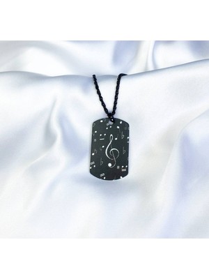 Müzik Notalı Siyah Künye Kolye