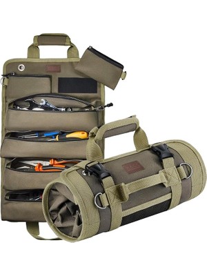 Wishora Store Alet Çantası, Ağır Hizmet Tipi Kanvas Rulo Takım Çantası, Katlanabilir Alet Organizer El Çantası, Tamirci Marangoz Teknisyen Hobici Takım Çantası, Alet Takım Anahtar Düzenleyici Çanta Haki