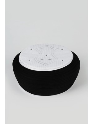 Sarıkhane Çocuk Namaz Sarığı - Siyah Kumaş - Beyaz Takke - Yuvarlak Sarım - Nâli Şerif - 6 Metre