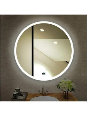 Wishora Store 80X80CM Yuvarlak Şeritli Dekoratif Banyo Duvar Aynası Ledli Banyo Duvar Aynası Beyazled 80 EAGLENM1243