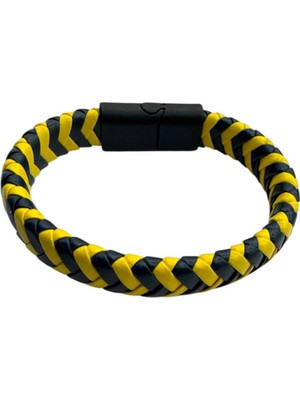 Herşey Nota Sarı Lacivert Taraftar Örgü Deri Bileklik – Unisex Ayarlanabilir Spor Bileklik Erkek Kadın