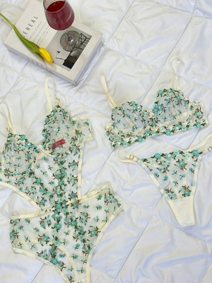 Lovelace Butik 3 Lü Transparan Brode Bodysuit & Sütyen Takımı