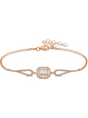 Costurera 925 Ayar Gümüş Rose Dikdörtgen Baget Bileklik