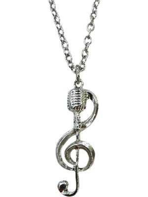 Sol Anahtarı ve Mikrofon Temalı Kolye – Unisex - Müzik Aksesuarı 60 cm Zincir