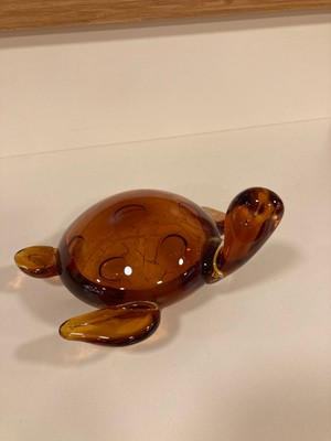 Dekoratif Kristal Üfleme Cam Kaplumbağ Obje Bal Rengi Yükseklik 10 cm Çapı 20 cm