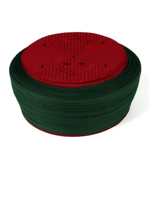 Sarıkhane Çocuk Namaz Sarığı - Yeşil Kumaş - Bordo Takke - Düz Sarım - Nâli Şerif - 6 Metre