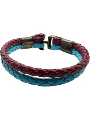 Herşey Nota Bordo Mavi Taraftar Deri Bileklik – Unisex Ayarlanabilir Spor Bileklik Erkek Kadın