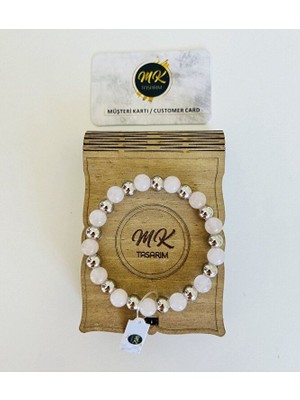 MK Tasarım Gerçek Pembe Kuvars Taşı Bileklik | Özel Kutusunda | Müşteri Kartlı MK.022.005