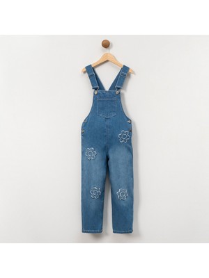 Overdo Kız Çocuk 5-8 Yaş Papatya Tema Nakışlı Kot Salopet