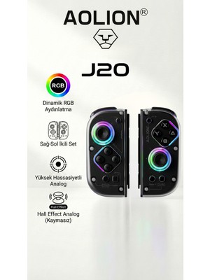 J20 Hall Efect Kablosuz Oyun Kolu-Sağ/sol Ikili Set- Switch/pc Uyumlu