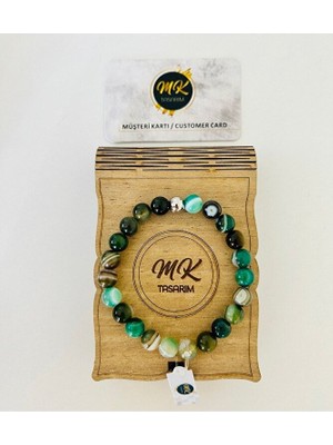 MK Tasarım Gerçek Yeşil Bantlı Akik Bileklik | |mktasarım Özel Kutusunda |özel Müşteri Kartlı
