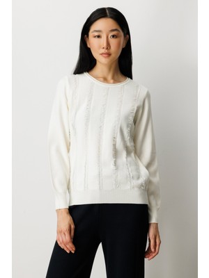 On Triko Sıfır Yaka Püskül Detaylı Triko Kazak 65306