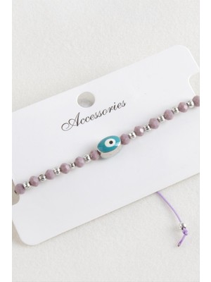 Oval Nazar Kristal Makrome Ip Bileklik 1 cm