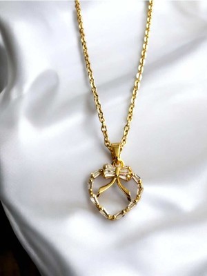 Herşey Nota Kalp Gold Kadın Zirkon Taşlı Kolye