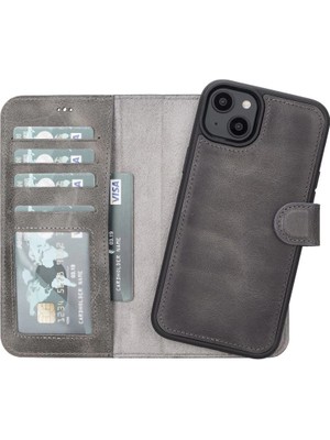 LTG Nova Iphone 14 Uyumlu Deri Cüzdanlı Kılıf Mwwn VS4EF Gri