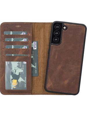 LTG Nova Galaxy S22 Uyumlu Deri Cüzdanlı Kılıf Mwwn G2 Kahve