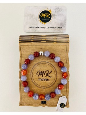 MK Tasarım Gerçek Mor Kuvars Gerçek Kahverengi Akik Bileklik |mktasarım Özel Kutusunda |özel Müşteri Kartlı