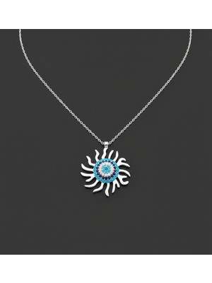 Modahilye 925 Ayar Gümüş Nazarlıklı Güneş Modeli Kadın Kolye - Işıltılı Zirkon Taşlı