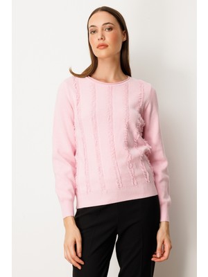 On Triko Sıfır Yaka Püskül Detaylı Triko Kazak 65306