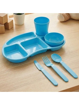 Melkan Home Çocuk Tabldot Kahvaltılık  Seti 5 Bölmeli Tabldot Set Kase Bardak Çatal Bıçak Kaşık Set Kahvaltılık Plastik Malzemeden Ergonomik Tasarım