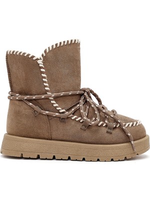 Derimod Kadın Vizon Bağcıklı Kalın Tabanlı Süet Teddy Bot 25WFE402210