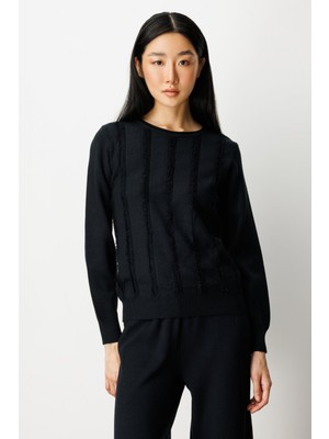 On Triko Sıfır Yaka Püskül Detaylı Triko Kazak 65306