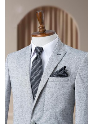 Bonesti Erkek Slim Fit Blazer Ceket Beyaz - Siyah Nokta Desenli